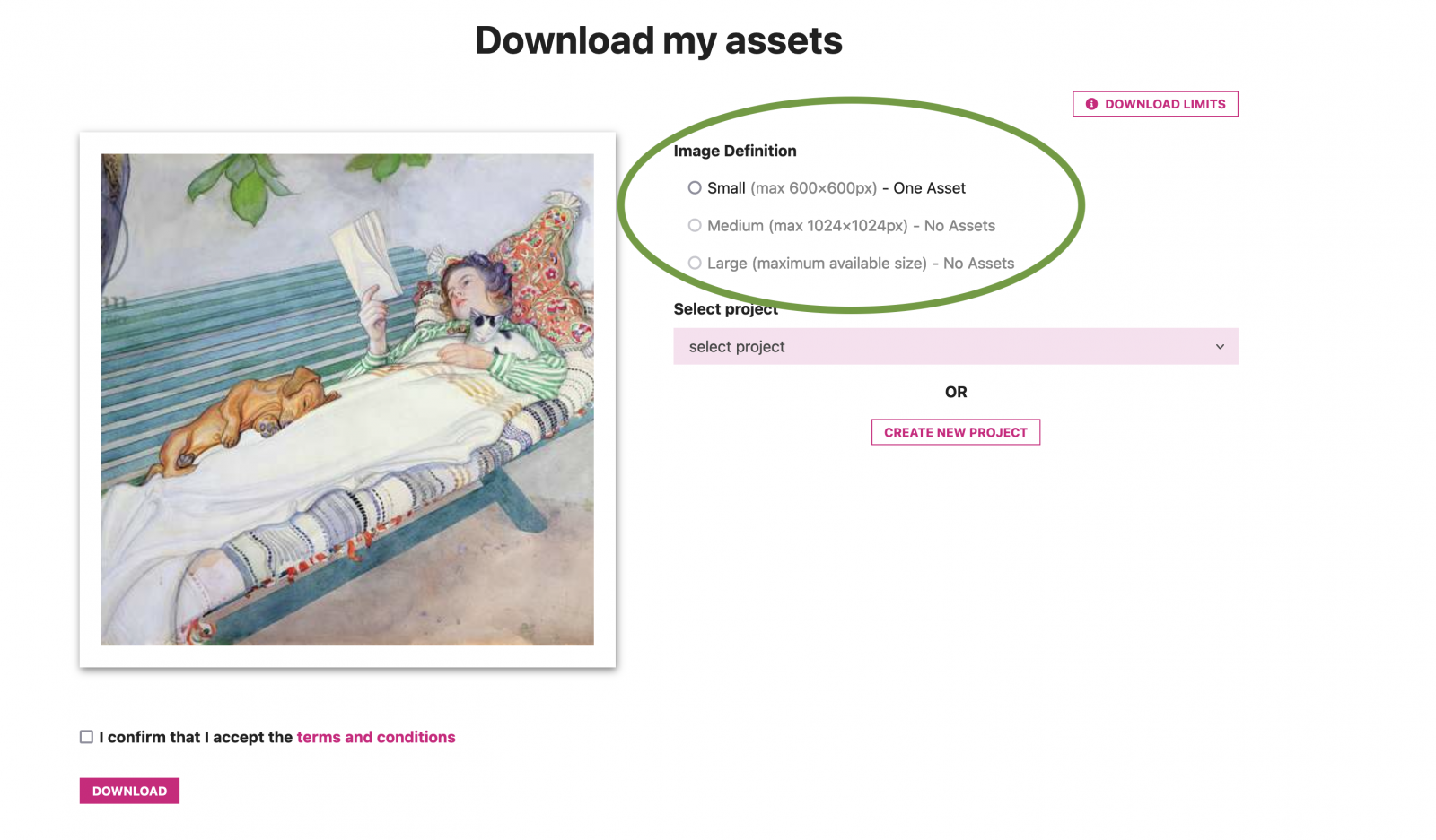 Click the download icon on your preferred image, and then select the size you want.